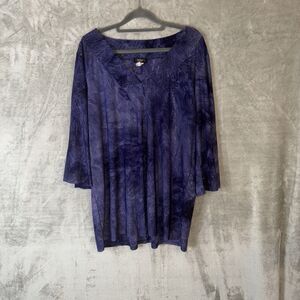 Cocomo Woman's Tunic Top Size 1X Purple Swirl Rhinestone Whimsigoth Stretch